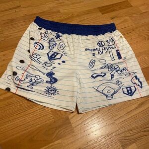 Men's Athletic Baseball Print Shorts - White & Blue